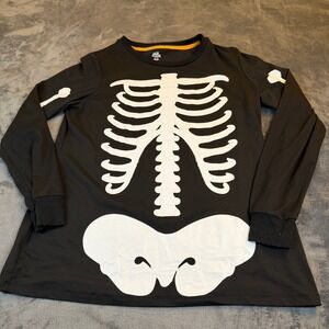 Black Skeleton Long Sleeve Halloween Costume Shirt Mens Small S 4-6